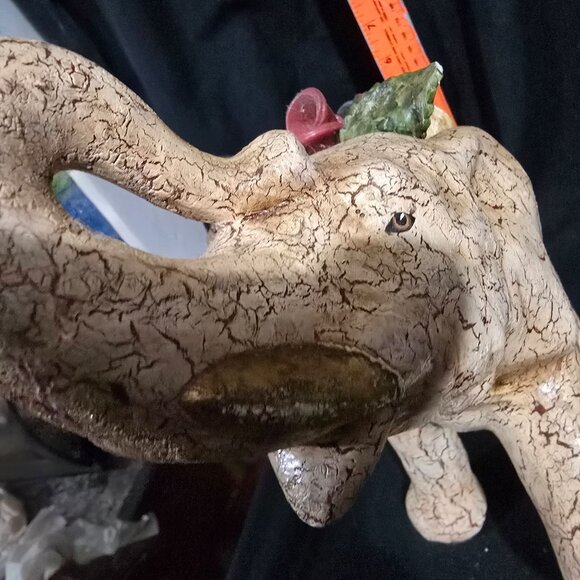 Decorative Hand-Painted Elephant Figurine With Floral Accents & Crackled Texture - Picture 8 of 9
